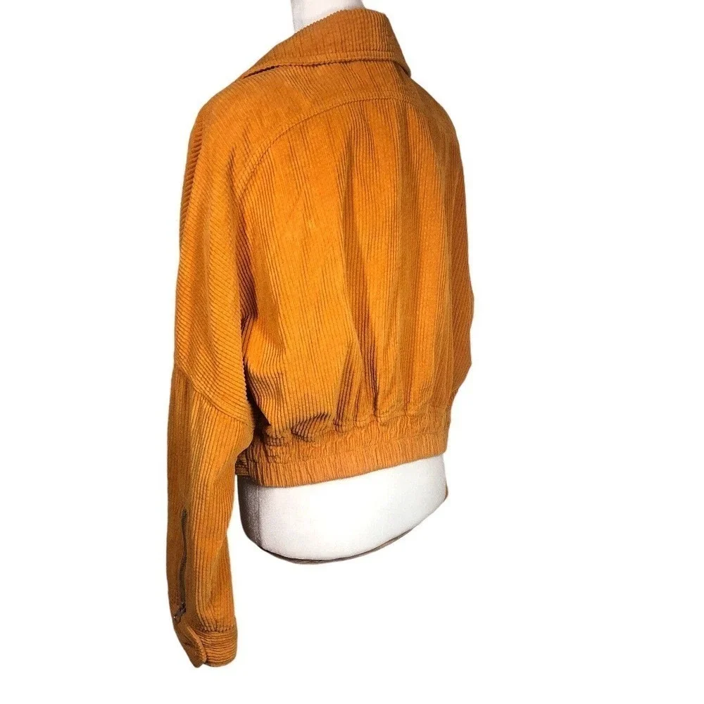 Free People Jacket‎ Womens M Orange Slouchy Dolman Moto Corduroy Lagenlook Y2K